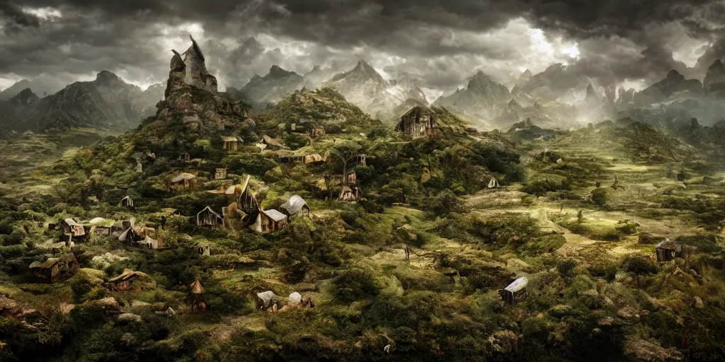 Prompt: rural southern hills, fantasy, by andreas franke