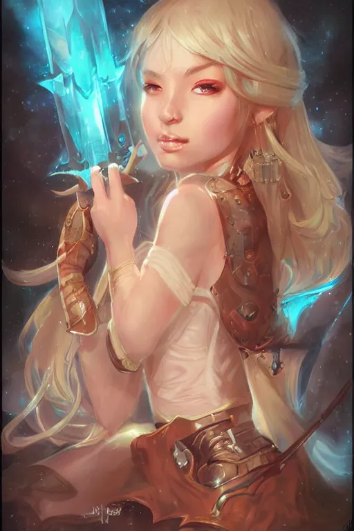 Prompt: a portrait of a cute fantasy girl by Ross Tran and jeff easley