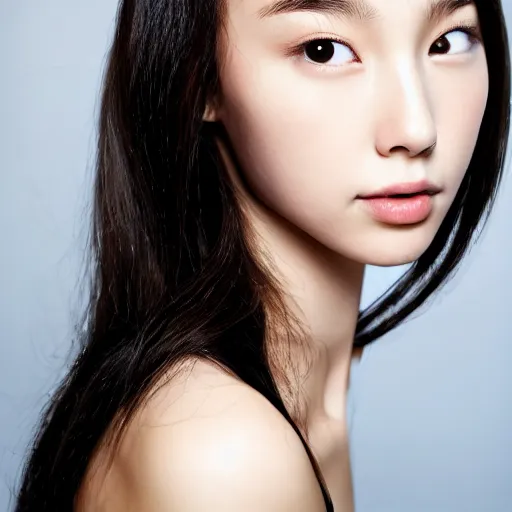 Image similar to a masterpiece portrait photo of a beautiful young woman who looks like a korean gal gadot, symmetrical face