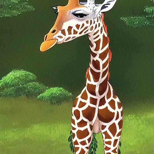 Prompt: giraffe with butterfly wings on its back, full body shot, wings, by studio ghibli