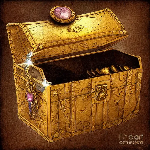 Image similar to a treasure chest full of gold coins and gems, digital art