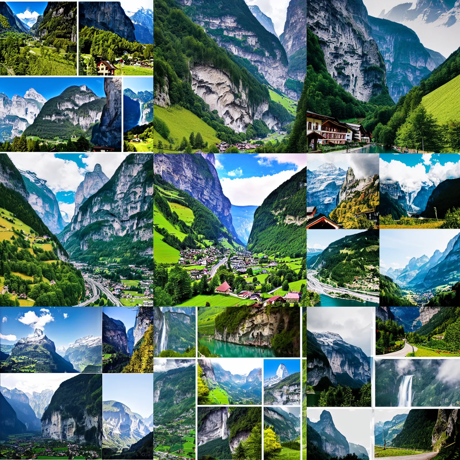 Prompt: Lauterbrunnen Valley, travel photography, nature collage by Natasha Chomko
