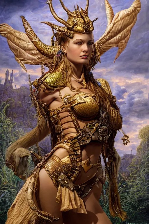 Image similar to Mystical Valkyrie, Portrait of a beautiful female Atlantean Reptilian Warrior, Realistic, Regal, Refined, Detailed Digital Art, Michael Cheval, Walt Disney (1937), François Boucher, Oil Painting, Steampunk, Highly Detailed, Cinematic Lighting, Unreal Engine, 8k, HD