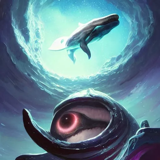 Image similar to space magical whale having multiple eyes, eyes!, eyes!, eyes!, eyes!, eyes!, eyes, galaxy whale, epic fantasy style art, galaxy theme, by Greg Rutkowski, hearthstone style art, eye art