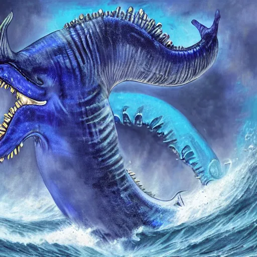 Prompt: photorealistic picture of a blue mystical leviathan