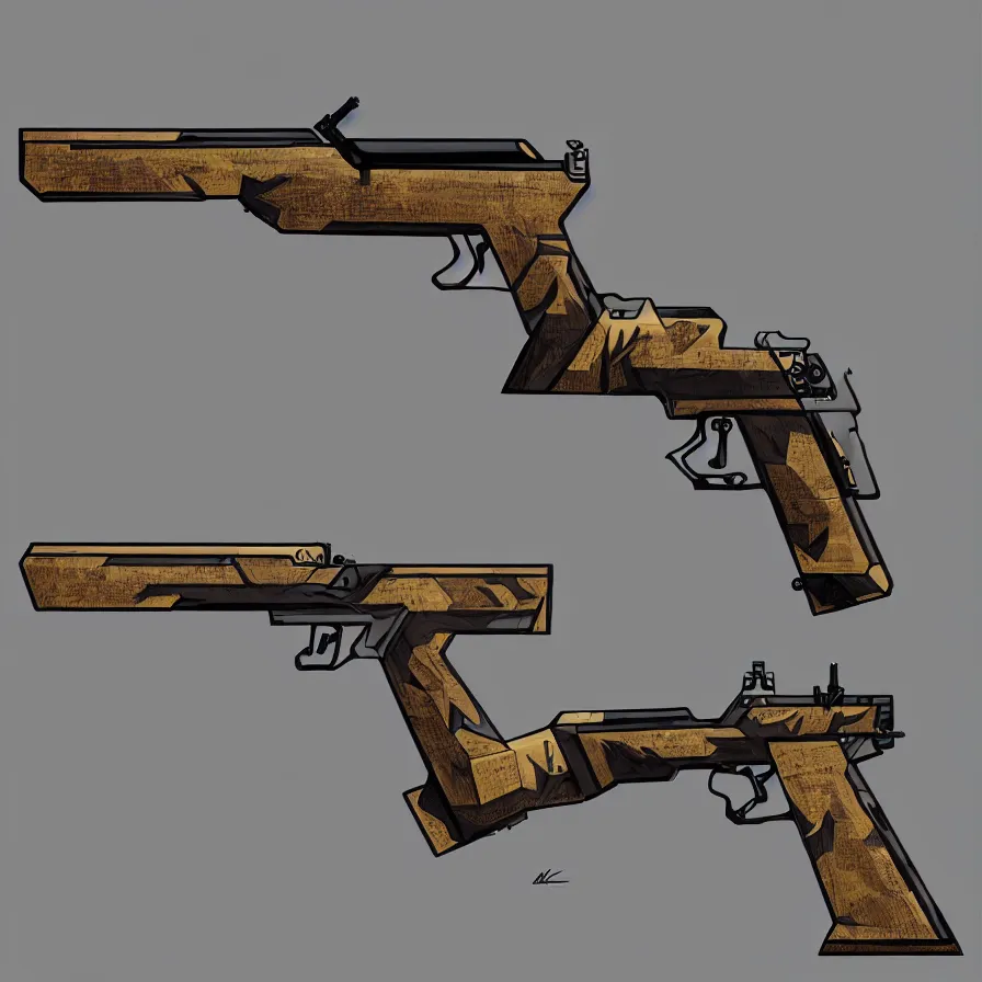 Prompt: single concept art gun designed by c. a. k. e., marc newsom, zaha hadid, cartoon, video game art, blond ltd, layer design ; natural materials ; industrial design ; behance ; le manoosh ; pinterest ; if design award ; reddot design award