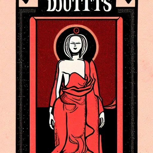 Prompt: tarot card of the doubts, meaning unsure destiny and self - discouragment, high quality image, modern digital art, stylish, black and red