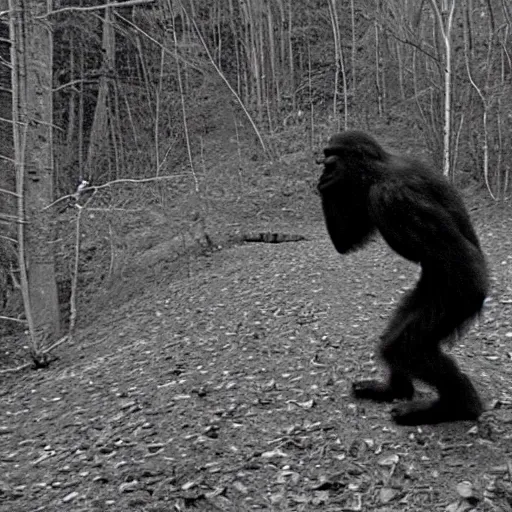 Prompt: bigfoot caught lacking on trailcam