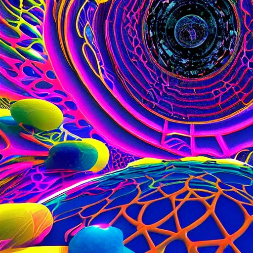 Prompt: Liminal space in outer space,colorful 3d parametric design