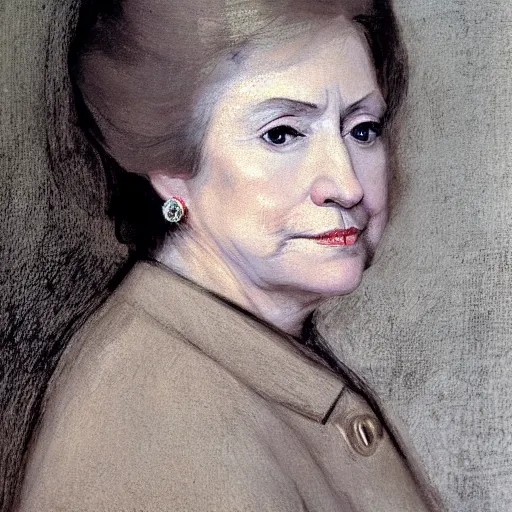 Image similar to detailed portrait of hillary clinton wearing beautiful earrings by francisco goya