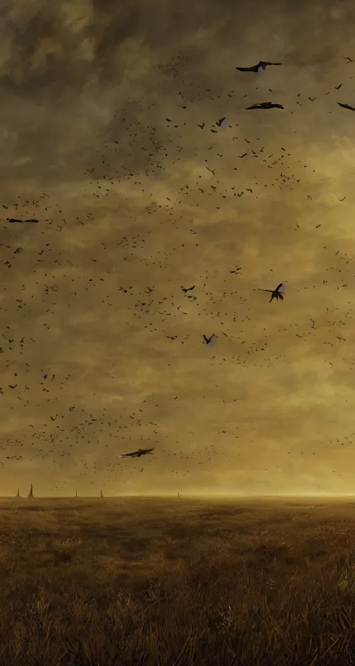 Prompt: birds in the sky, from the game pathologic 2, highly detailed, sharp focus, matte painting, by isaac levitan and asher brown durand,