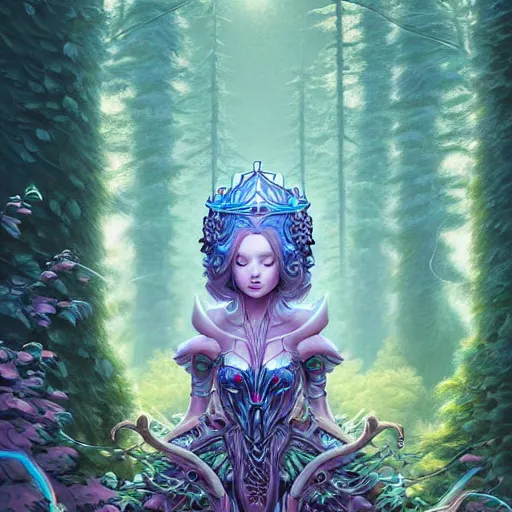 Image similar to ethereal cybernetic princess in the trees, extremely detailed, sharp focus, wide view, full body shot, smooth, digital illustration, by lisa perrin!!!!, dan mumford, james jean, by rossdraws, frank franzzeta, sakimichan