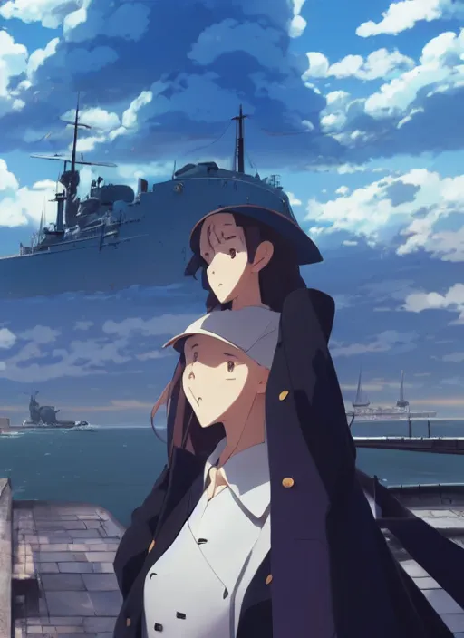 Prompt: portrait of professor maria, azur sky landscape, helm of second world war warship in background, illustration concept art anime key visual trending pixiv fanbox by wlop and greg rutkowski and makoto shinkai and studio ghibli and kyoto animation, symmetrical facial features, astral witch clothes, dieselpunk, gapmoe yandere grimdark, volumetric lighting, backlit
