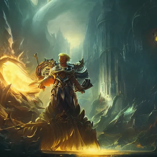 Image similar to Donald Trump as the god-emperor of mankind, League of Legends amazing splashscreen artwork, splash art,natural light, elegant, intricate, fantasy, atmospheric lighting, by Greg rutkowski, league of legends splash art, hd wallpaper, ultra high details