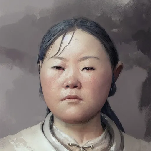 Image similar to a medieval healer from china, female, chubby, brilliant and uptight, sci fi character portrait by Greg Rutkowski, Craig Mullins