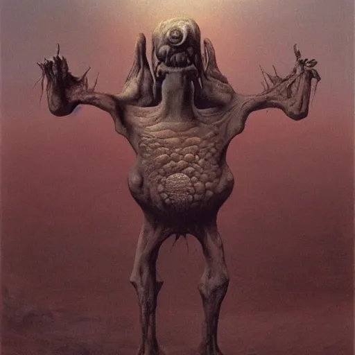 Image similar to desert goblin by Zdzisław Beksiński, oil on canvas