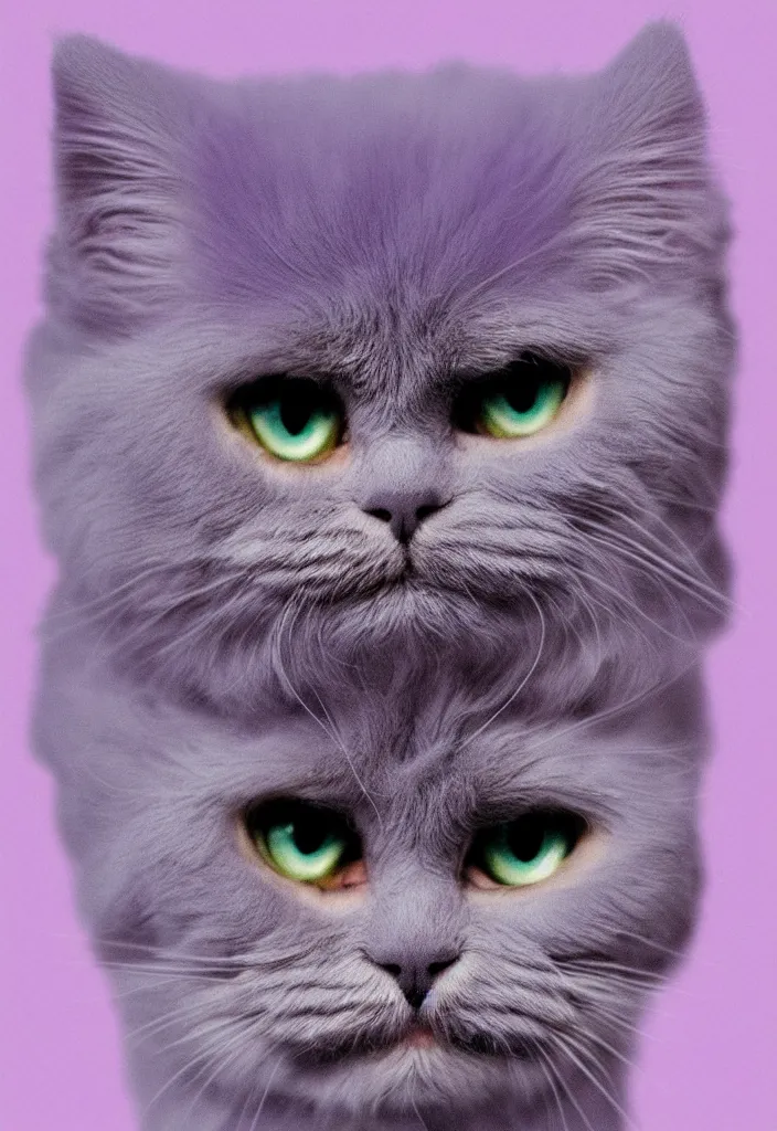 Image similar to extreme closeup of a single lavender selkirk rex cat face, hyper minimalist geometric flat color solid spot color, 9 0 s graphic design art poster design in the style of die gestalten verlag