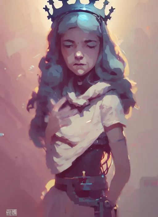 Image similar to portrait of cute maiden girl with crown of thorns, warhammer, cyberpunk, by atey ghailan, by greg rutkowski, by greg tocchini, by james gilleard, by joe fenton, by kaethe butcher, dynamic lighting, gradient light blue, brown, blonde cream and white color in scheme, grunge aesthetic