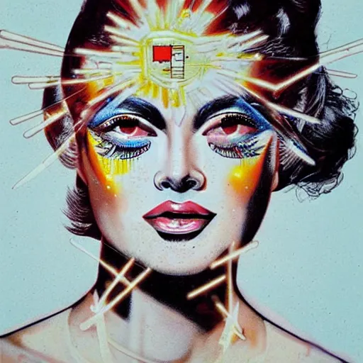 Image similar to beautiful woman being blinded by lights, 1 9 8 0's disco by sandra chevrier