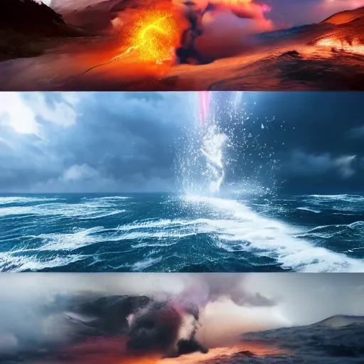 Image similar to 🌪⚡✨☄🌈⛈🌊, realistic 8 k professional photography, midday lighting, defiant, octane, volumetric lighting, 7 0 mm,