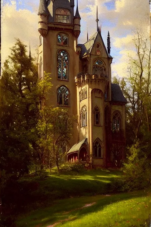 Image similar to ( ( ( ( ( ( ( ( ( ( ( victorian genre painting of a fairy tale gothic revival castle ) ) ) ) ) ) ) ) ) ) ) painted by solomon joseph solomon and richard schmid and jeremy lipking!!!!!!!!!!!!!!!!!!!!!!!!!!!!