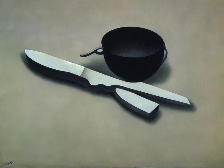 Image similar to knives, painting by rene magritte, high detail, high resolution