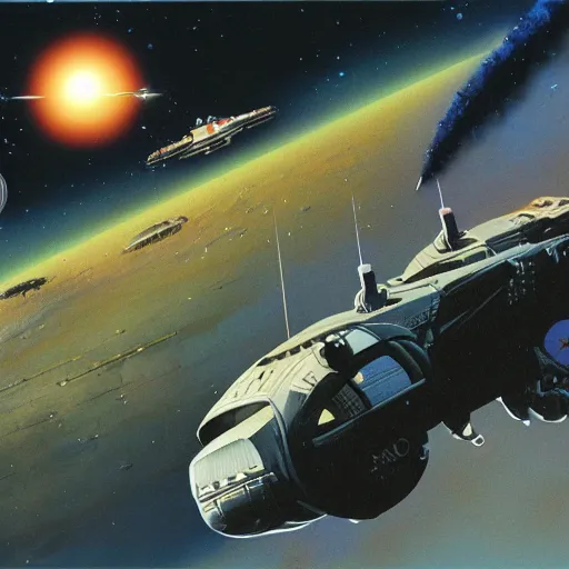 Prompt: minimalist, peter elson, chris foss, john berkey, tony roberts, jim burns, don davis