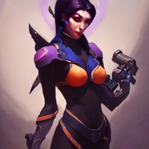 Image similar to a beautiful portrait of a beautiful widowmaker, overwatch concept art by pete mohrbacher and guweiz and ilya kuvshinov, digital art, highly detailed, intricate, sharp focus, trending on artstation hq, deviantart, unreal engine 5, 4 k uhd image