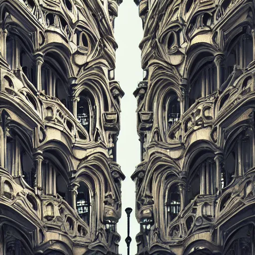 Image similar to gothic architecture with many balconies flappy wavy made from ligaments bones tendons 8 k detailed hd digital render steampunk award winning salvador dalle