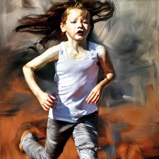 Image similar to high quality high detail painting by jenny saville, hd, pretty girl running in a park, wind, photorealistic lighting