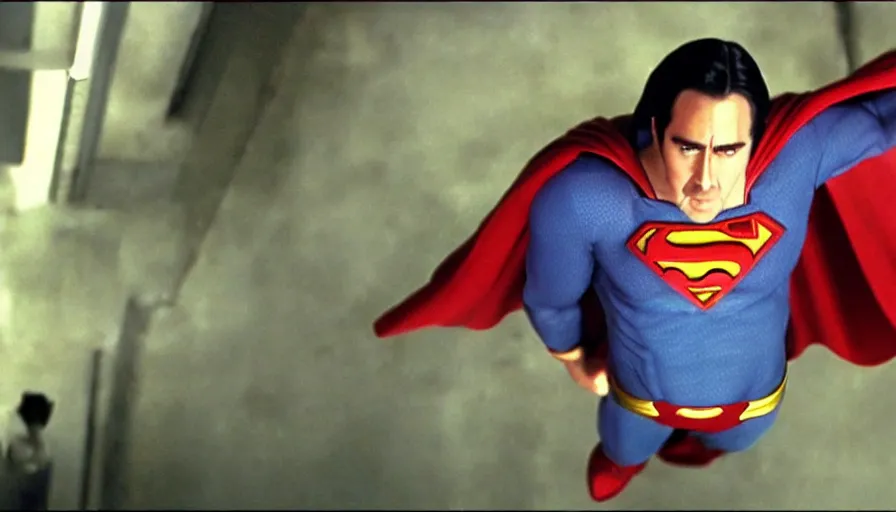 Image similar to nicholas cage as superman in'superman returns'( 2 0 0 6 ), film footage, 4 k, highly detailed, screencap