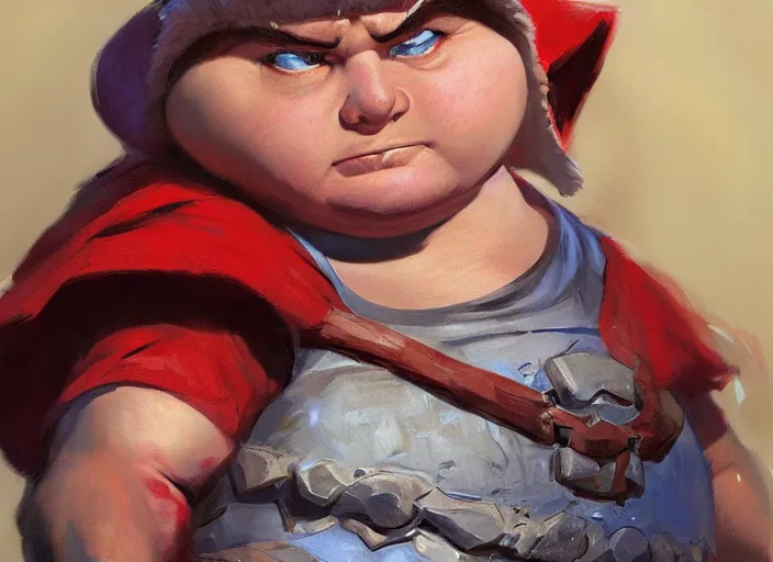 Prompt: a highly detailed beautiful portrait of eric cartman as kratos, by gregory manchess, james gurney, james jean