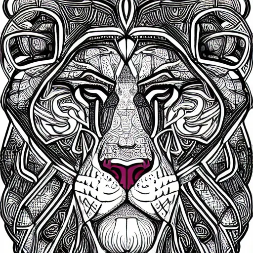 Image similar to an intricate lion designed by mc escher, line art, celtic, illustration