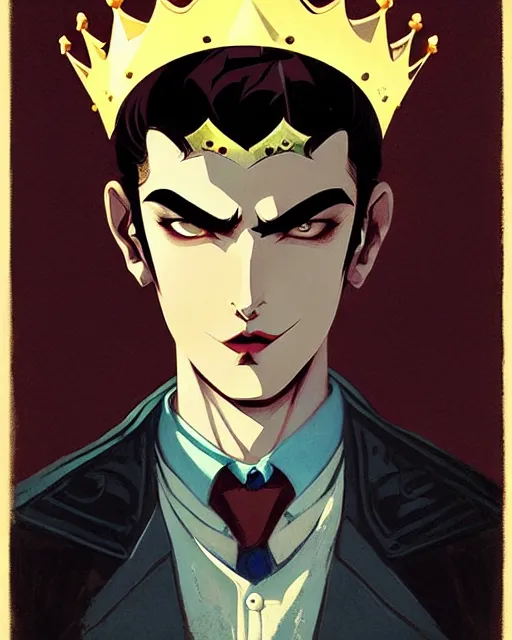 Image similar to handsome teen vampire prince with crown, symmetrical face, evil, portrait, cinematic, dramatic, powerful, super detailed and intricate, by koson ohara, by darwyn cooke, by greg rutkowski, by satoshi kon