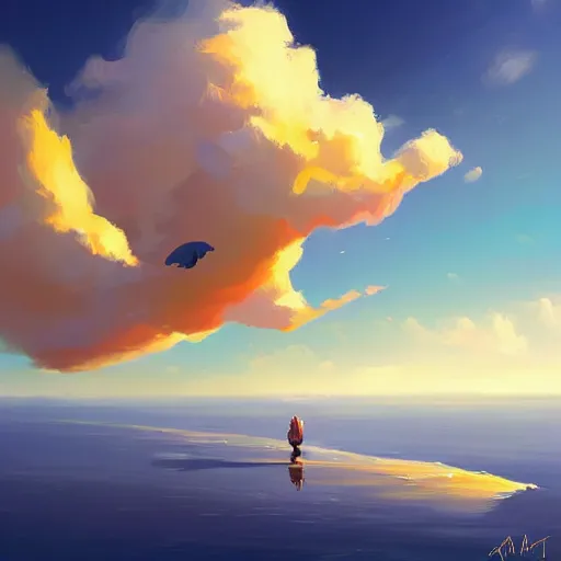 Prompt: digital painting, whale flying clouds, trending on artstation, by artem rhads chebokha