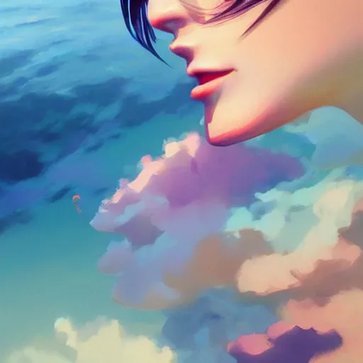 Image similar to koy fish swimming between clouds, colorful, fine detail!! anime!! realistic shaded lighting!!, kim hyun joo, digital painting by ilya kuvshinov, magali villeneuve, artgerm, jeremy lipkin and michael garmash and rob rey