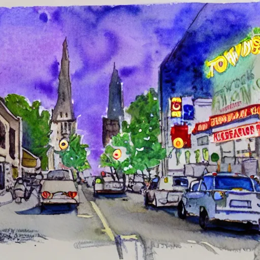 Prompt: toads on broadway, watercolor