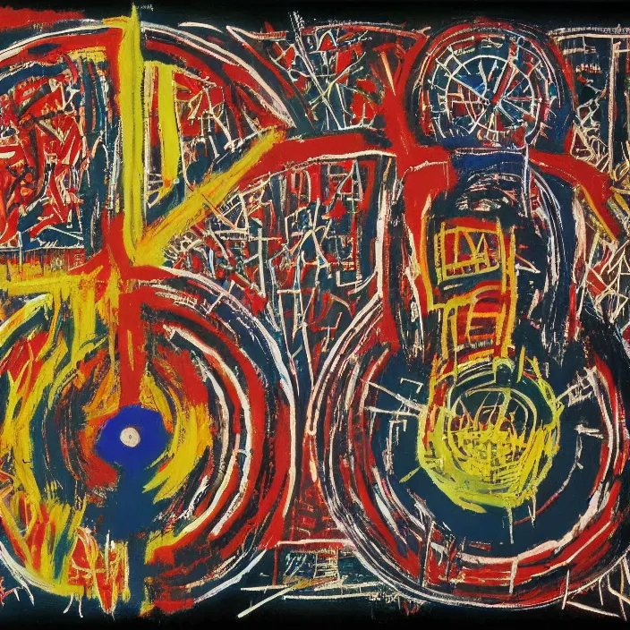 Prompt: wheel of time, mandala by basquiat