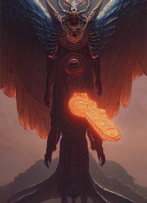 Image similar to masterpiece concept art, rebulon the ancient demon - angel, by greg rutkowski and geof darrow, 8 k, intricate detail, cinematic lighting