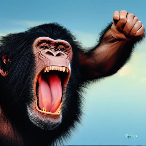 Image similar to Strong Angry Chimpanzee Screaming, Boris Vallejo, Epic, 8k resolution, ArtStation, Hyperrealistic