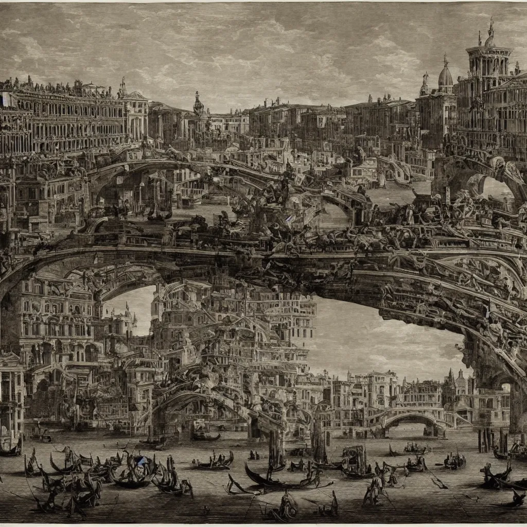 Prompt: the bridges of venice by piranesi