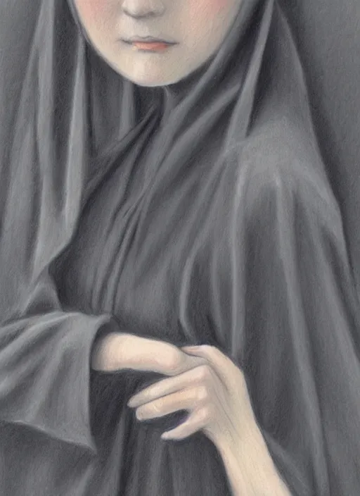 Prompt: a painting of a nun holding her hands together, a color pencil sketch by lu ji, featured on artstation, gothic art, anime aesthetic, art on instagram, gothic