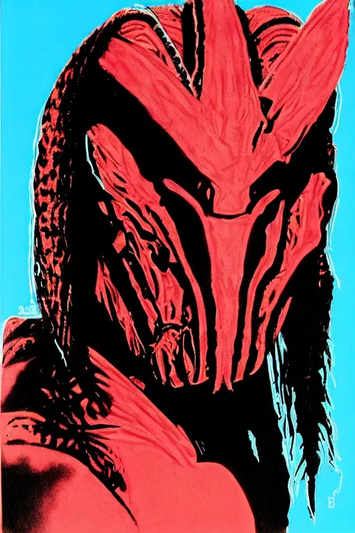 Image similar to predator yautja by andy warhol