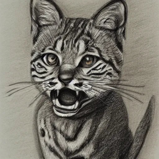 Image similar to bobcat with a bowtie riding on unicycle, pencil drawing