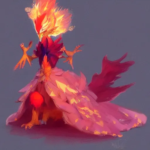 Prompt: A ball gown inspired by the Pokémon moltres, Greg rutkowski, tendencia en artstation.