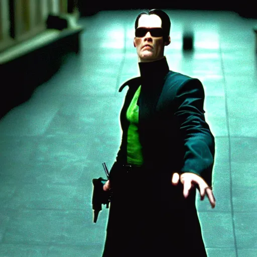 Prompt: Jim Carrey as Neo in The Matrix (1999)