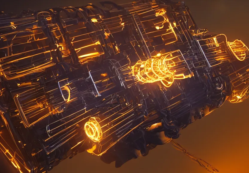 Prompt: A Glowing Power Generator made of Musical Instruments, Render, Concept art, power, mechanical, gears, piano keys