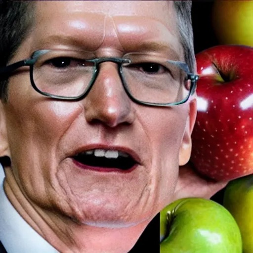 Image similar to an apple fruit with the face of tim cook