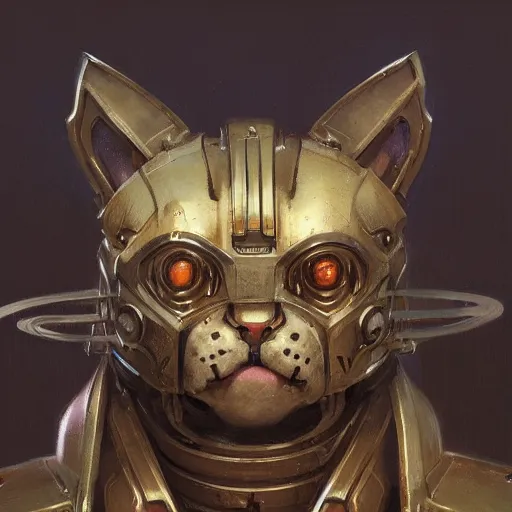 Image similar to wearing warhammer 4 0 0 0 0 emperor armor realistic anthropomorphic cute cat scifi cyberpunk, visible face and full body portrait art by donato giancola and greg rutkowski, vintage retro scifi, realistic face, digital art, trending on artstation, symmetry