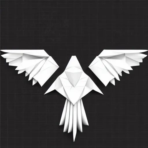 Image similar to 2 dimensional, vector, low poly, white eagle icon, black background, cgsociety, artstation